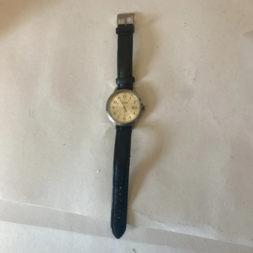 Brooks Brothers 346 Watch 38mm Mens 28189 Leather Date Stainless New Battery